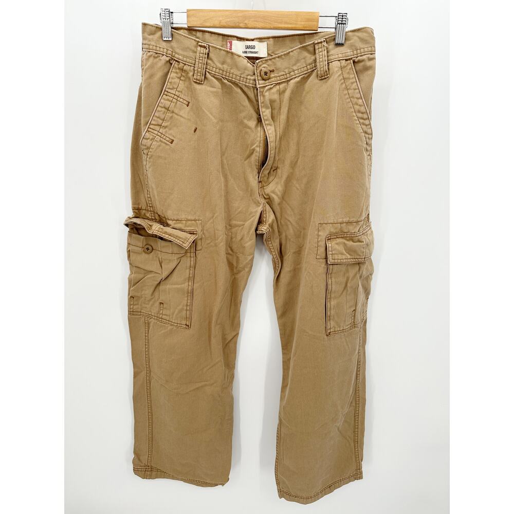 Levi's Mens Khaki Cargo Loose Straight Pants Mens Size 34x31 Grunge Gorpcore Y2K